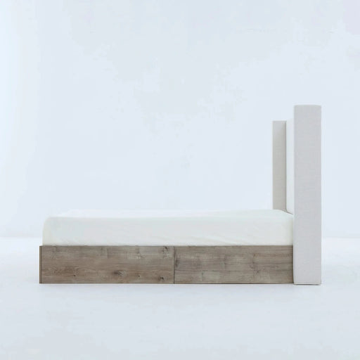 Shelton Upholstered Wingback Bed with 54' High Headboard in Textured Ivory Canvas Chenille, Wood Base, Queen Default -DTYStore