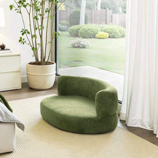 Shep 36' Curved Dog Sofa Bed Medium Moss Green Fleeced Teddy Default -DTYStore