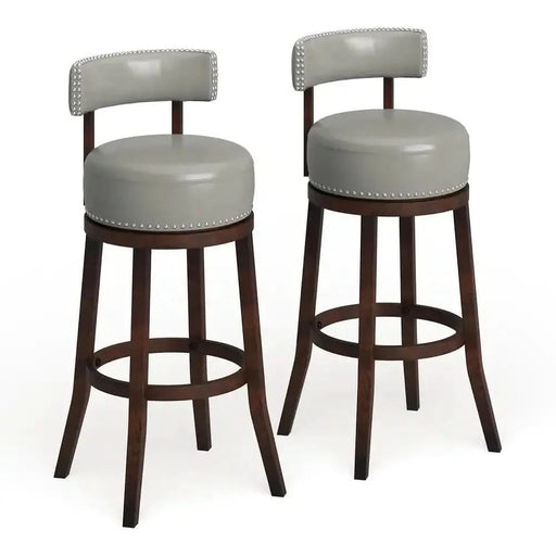 Sherly Set of 2 Bar stool 30' Swivel Stool Dark Oak Solid wood Dark Gray Leatherette Chairs Dining Room Default -DTYStore