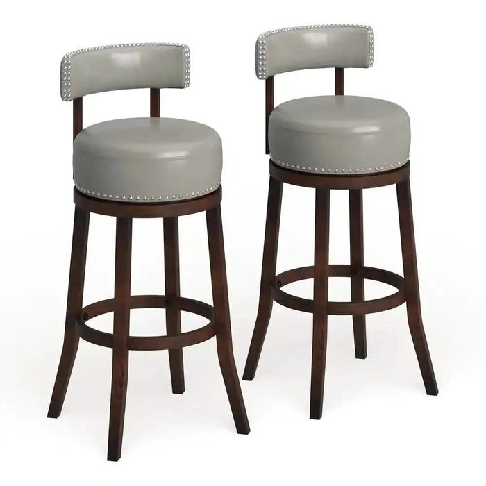Sherly Set of 2 Bar stool 30' Swivel Stool Dark Oak Solid wood Dark Gray Leatherette Chairs Dining Room Default -DTYStore