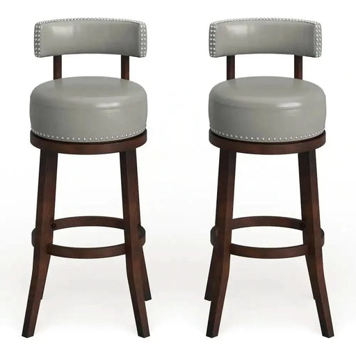 Sherly Set of 2 Bar stool 30' Swivel Stool Dark Oak Solid wood Dark Gray Leatherette Chairs Dining Room Default -DTYStore