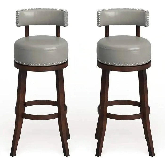 Sherly Set of 2 Bar stool 30' Swivel Stool Dark Oak Solid wood Dark Gray Leatherette Chairs Dining Room Default -DTYStore