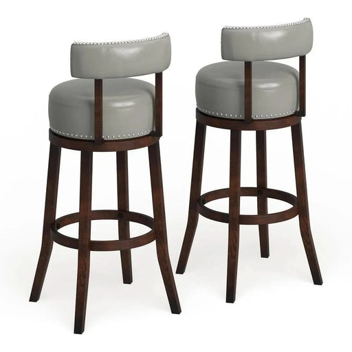 Sherly Set of 2 Bar stool 30' Swivel Stool Dark Oak Solid wood Dark Gray Leatherette Chairs Dining Room Default -DTYStore