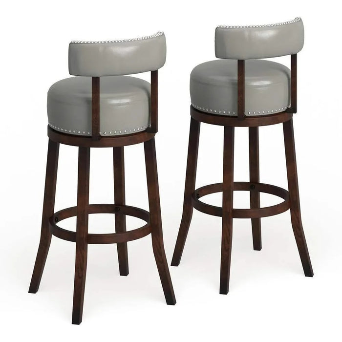 Sherly Set of 2 Bar stool 30' Swivel Stool Dark Oak Solid wood Dark Gray Leatherette Chairs Dining Room Default -DTYStore