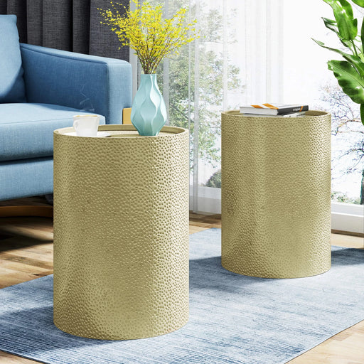 Side Table with Cylindrical Shape and Convenient Table Lip, Set of 2, Gold Default -DTYStore