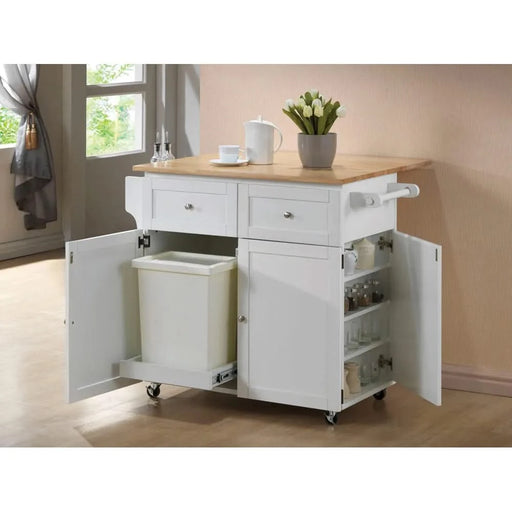 Silvain Transitional Natural Brown and White Kitchen Cart Default -DTYStore