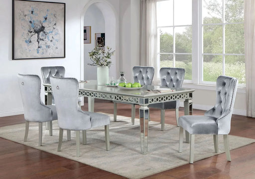 Silver Dining Table w Leaf Mirror Accent Design Contemporary 1pc Glam Table Dining Room Furniture Default -DTYStore