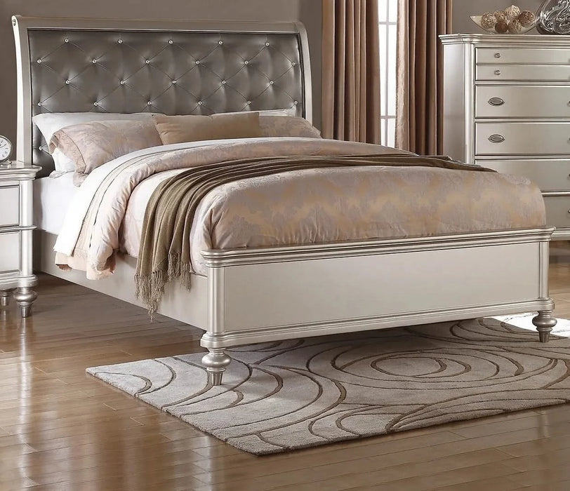 Silver Faux Leather Glamorous 3pc Bedroom Set Queen Size Bed 2x Nightstands Tufted Headboard Furniture Default -DTYStore