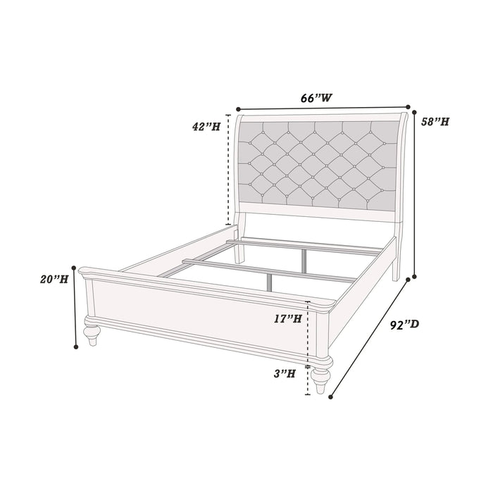 Silver Faux Leather Glamorous 3pc Bedroom Set Queen Size Bed 2x Nightstands Tufted Headboard Furniture Default -DTYStore