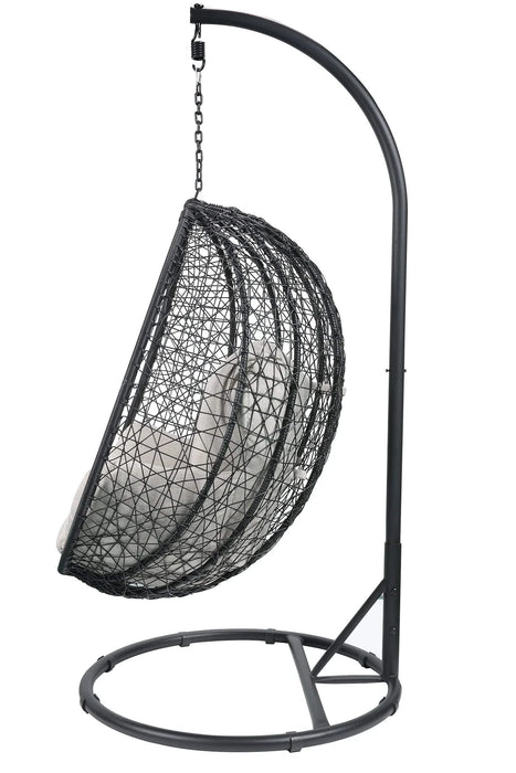 Simona Beige Fabric & Black Wicker Hanging Chair Default -DTYStore