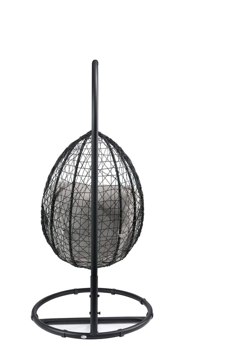 Simona Beige Fabric & Black Wicker Hanging Chair Default -DTYStore