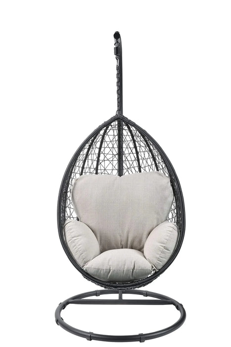 Simona Beige Fabric & Black Wicker Hanging Chair Default -DTYStore