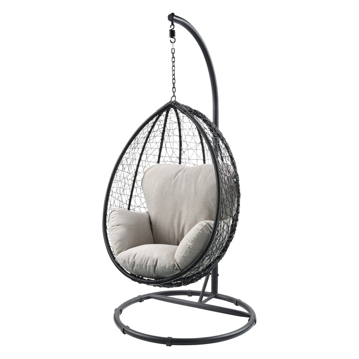 Simona Beige Fabric & Black Wicker Hanging Chair Default -DTYStore
