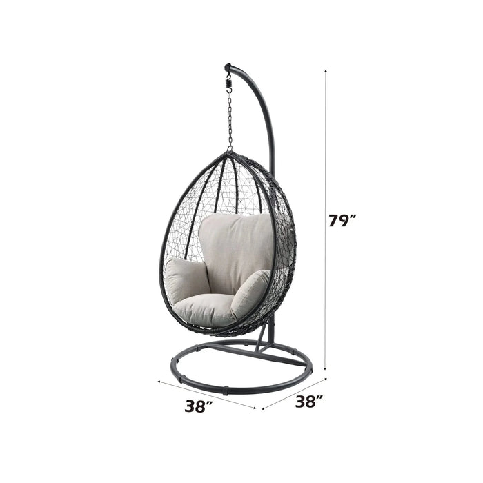 Simona Beige Fabric & Black Wicker Hanging Chair Default -DTYStore