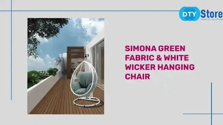 Simona Green Fabric & White Wicker Hanging Chair Default -DTYStore