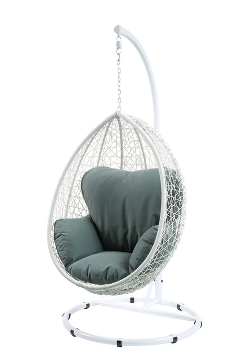 Simona Green Fabric & White Wicker Hanging Chair Default -DTYStore
