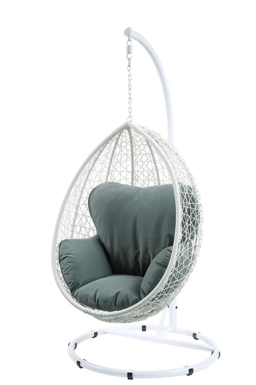 Simona Green Fabric & White Wicker Hanging Chair Default -DTYStore