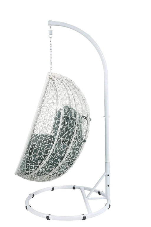 Simona Green Fabric & White Wicker Hanging Chair Default -DTYStore
