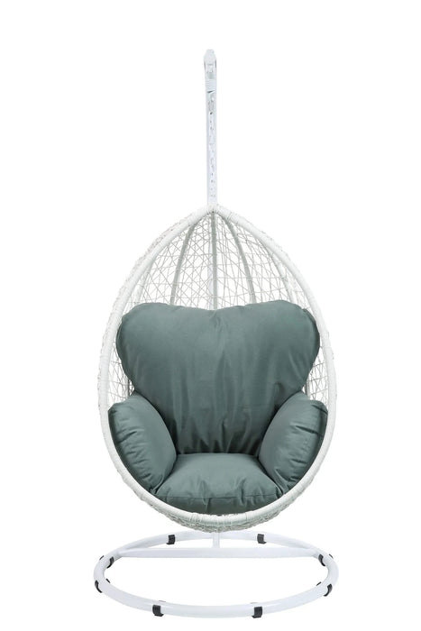 Simona Green Fabric & White Wicker Hanging Chair Default -DTYStore