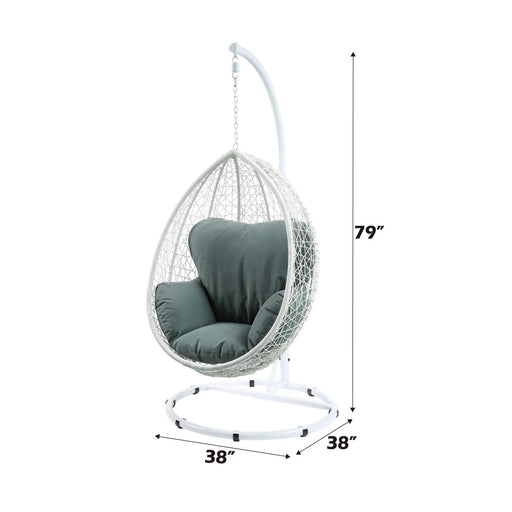 Simona Green Fabric & White Wicker Hanging Chair Default -DTYStore