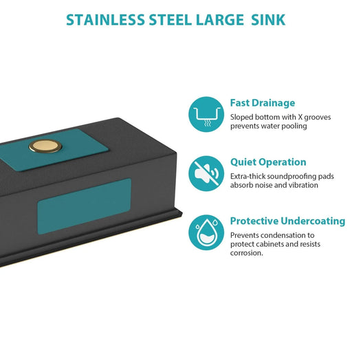 Single Bowl Undermount Workstation Gold Kitchen Sink - 33' x 19' x 10' Inch 16 Gauge Stainless Steel Deep Sink Default -DTYStore