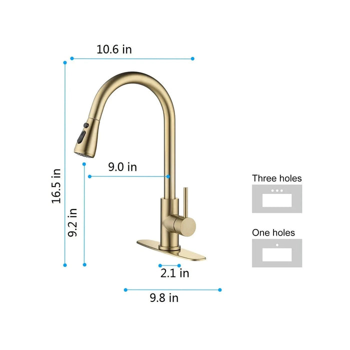 Single Handle Stainless Steel Kitchen Sink Faucet with Pull Down Sprayer - DTY Store