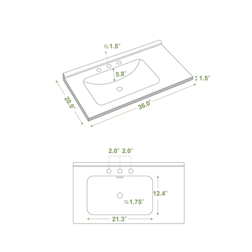 Sinks rectangular 36 inch bathroom sinks, modern rectangular countertop bathroom sinks, porcelain ceramic bathroom sinks.White, 36''W x 20''D ---Sink only. Default -DTYStore