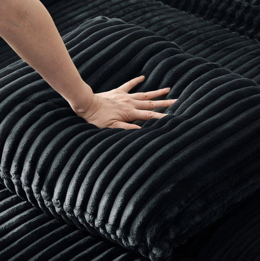 Sleeper Sofa Couch w/Pull Out Bed, Modern Corduroy Convertible Sleeper Sofa Bed, Small Love seat Sofa Bed w/Pillows & Side Pockets for Small Space, Living Room, Apartment,Black Default -DTYStore