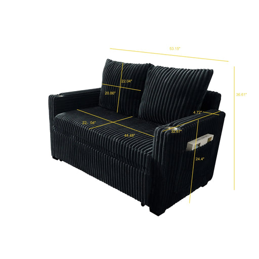 Sleeper Sofa Couch w/Pull Out Bed, Modern Corduroy Convertible Sleeper Sofa Bed, Small Love seat Sofa Bed w/Pillows & Side Pockets for Small Space, Living Room, Apartment,Black Default -DTYStore