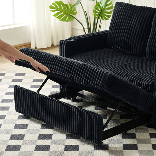 Sleeper Sofa Couch w/Pull Out Bed, Modern Corduroy Convertible Sleeper Sofa Bed, Small Love seat Sofa Bed w/Pillows & Side Pockets for Small Space, Living Room, Apartment,Black Default -DTYStore