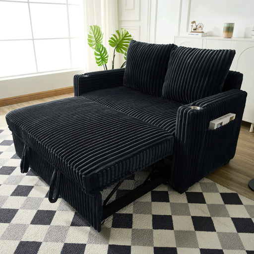 Sleeper Sofa Couch w/Pull Out Bed, Modern Corduroy Convertible Sleeper Sofa Bed, Small Love seat Sofa Bed w/Pillows & Side Pockets for Small Space, Living Room, Apartment,Black Default -DTYStore