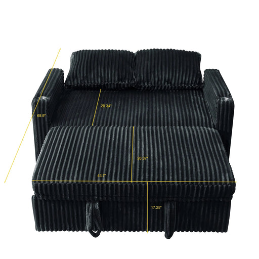 Sleeper Sofa Couch w/Pull Out Bed, Modern Corduroy Convertible Sleeper Sofa Bed, Small Love seat Sofa Bed w/Pillows & Side Pockets for Small Space, Living Room, Apartment,Black Default -DTYStore