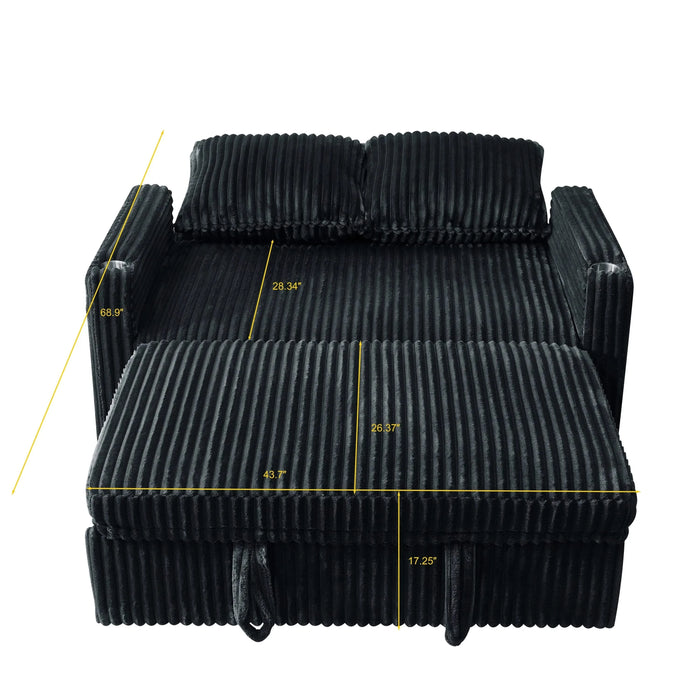 Sleeper Sofa Couch w/Pull Out Bed, Modern Corduroy Convertible Sleeper Sofa Bed, Small Love seat Sofa Bed w/Pillows & Side Pockets for Small Space, Living Room, Apartment,Black Default -DTYStore