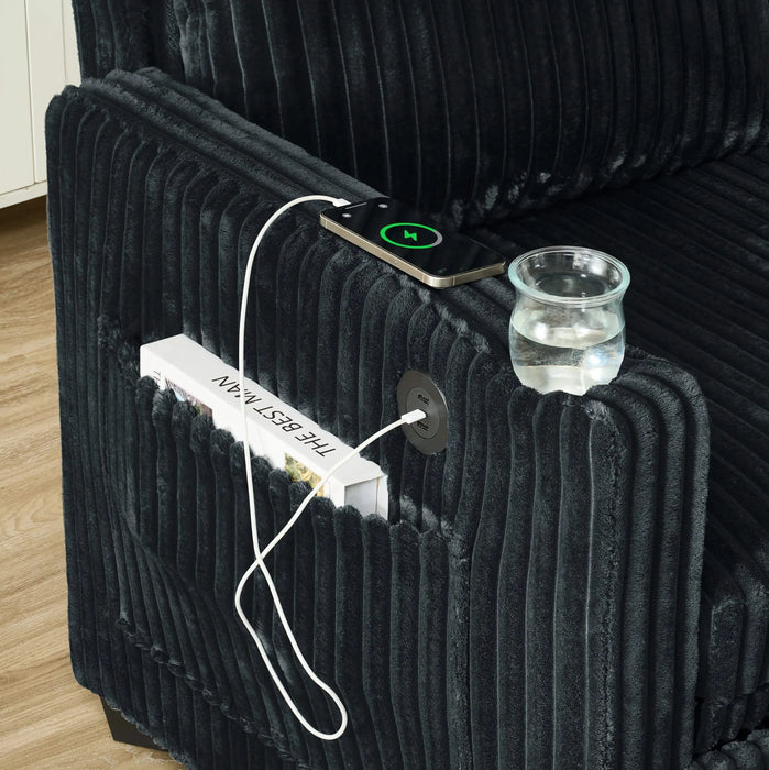 Sleeper Sofa Couch w/Pull Out Bed, Modern Corduroy Convertible Sleeper Sofa Bed, Small Love seat Sofa Bed w/Pillows & Side Pockets for Small Space, Living Room, Apartment,Black Default -DTYStore