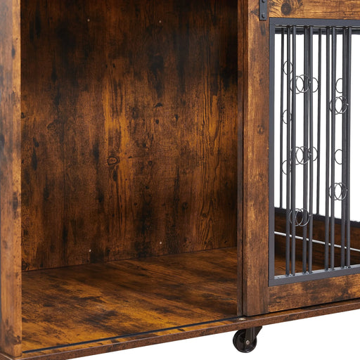 Sliding Door Dog Cage with Partition for Two Puppies, Rustic Brown, 39.37'' W x 25.20'' D x 28.94'' H Default -DTYStore