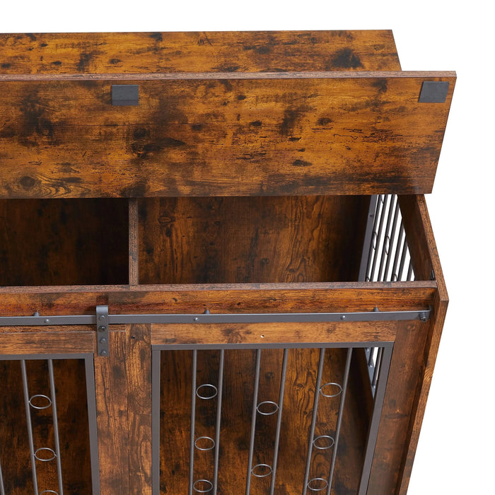 Sliding Door Dog Cage with Partition for Two Puppies, Rustic Brown, 39.37'' W x 25.20'' D x 28.94'' H Default -DTYStore