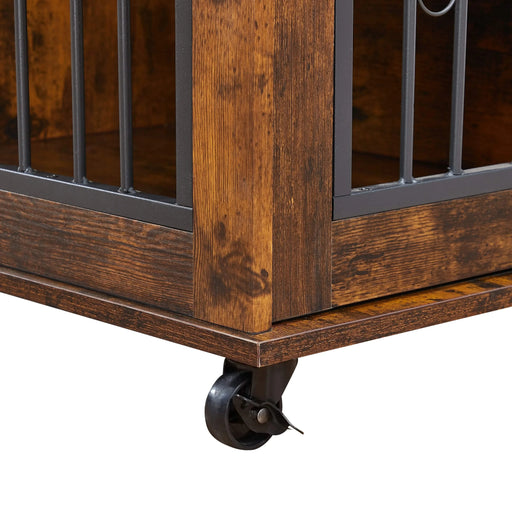 Sliding Door Dog Cage with Partition for Two Puppies, Rustic Brown, 39.37'' W x 25.20'' D x 28.94'' H Default -DTYStore