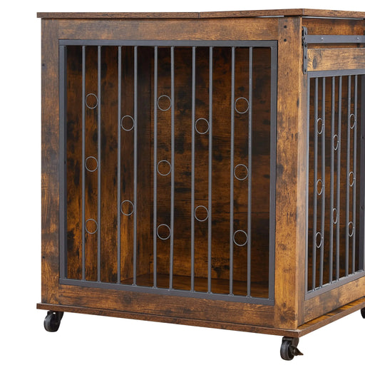 Sliding Door Dog Cage with Partition for Two Puppies, Rustic Brown, 39.37'' W x 25.20'' D x 28.94'' H Default -DTYStore