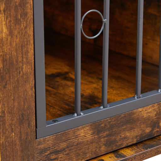 Sliding Door Dog Cage with Partition for Two Puppies, Rustic Brown, 39.37'' W x 25.20'' D x 28.94'' H Default -DTYStore