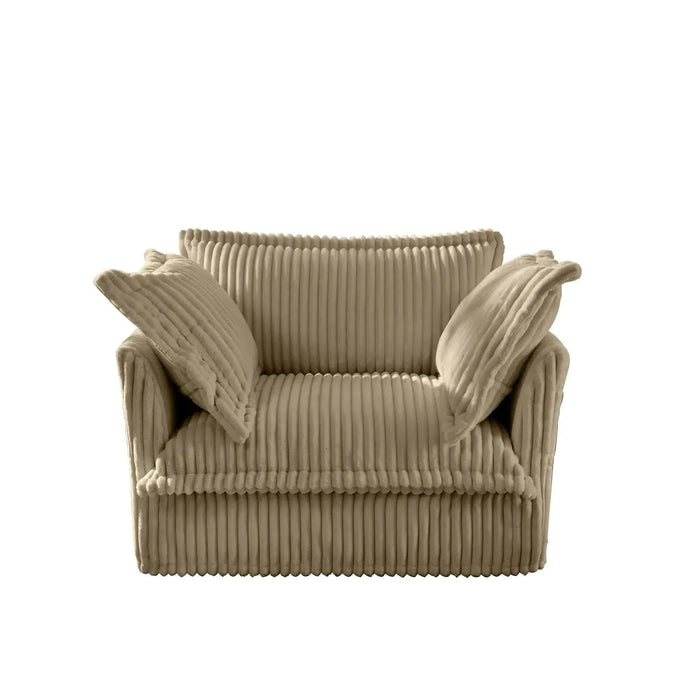 Slip-covered Armchair with 1 Big Back Cushion and 2 Big Toss Pillows, Single Deep Seat Comfy Single Couch Sofa Camel -DTYStore