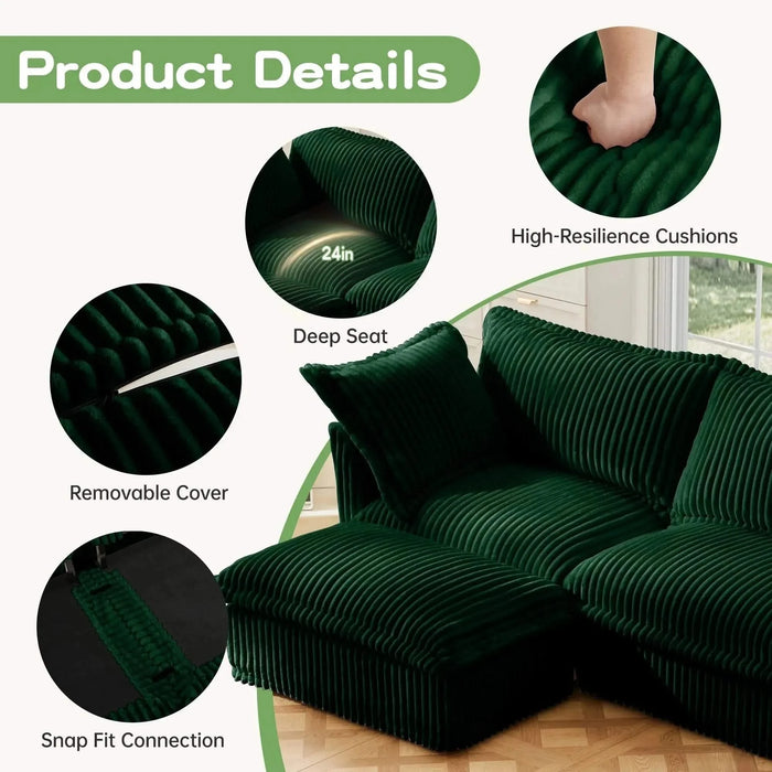 Slip-covered Armchair with 1 Big Back Cushion and 2 Big Toss Pillows, Single Deep Seat Comfy Single Couch Sofa Green -DTYStore