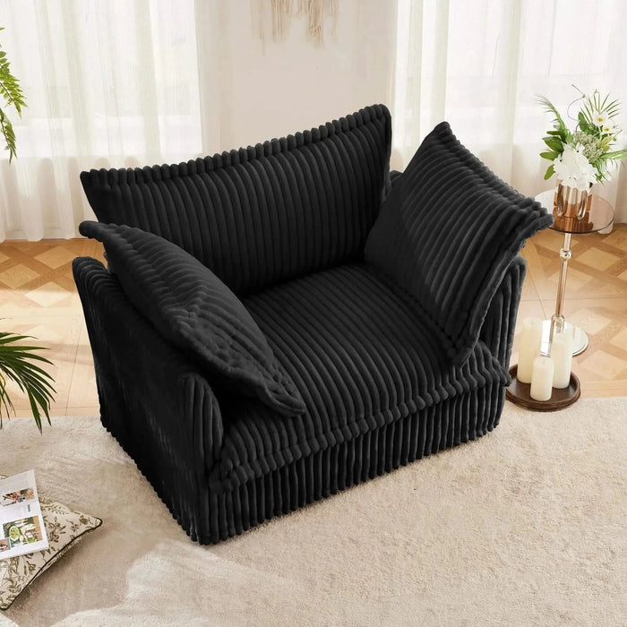 Slip-covered Armchair with 1 Big Back Cushion and 2 Big Toss Pillows, Single Deep Seat Comfy Single Couch Sofa Black -DTYStore