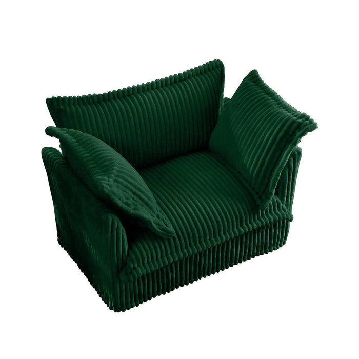 Slip-covered Armchair with 1 Big Back Cushion and 2 Big Toss Pillows, Single Deep Seat Comfy Single Couch Sofa Green -DTYStore