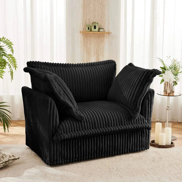 Slip-covered Armchair with 1 Big Back Cushion and 2 Big Toss Pillows, Single Deep Seat Comfy Single Couch Sofa Black -DTYStore