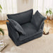 Slip-covered Armchair with 1 Big Back Cushion and 2 Big Toss Pillows, Single Deep Seat Comfy Single Couch Sofa Grey -DTYStore