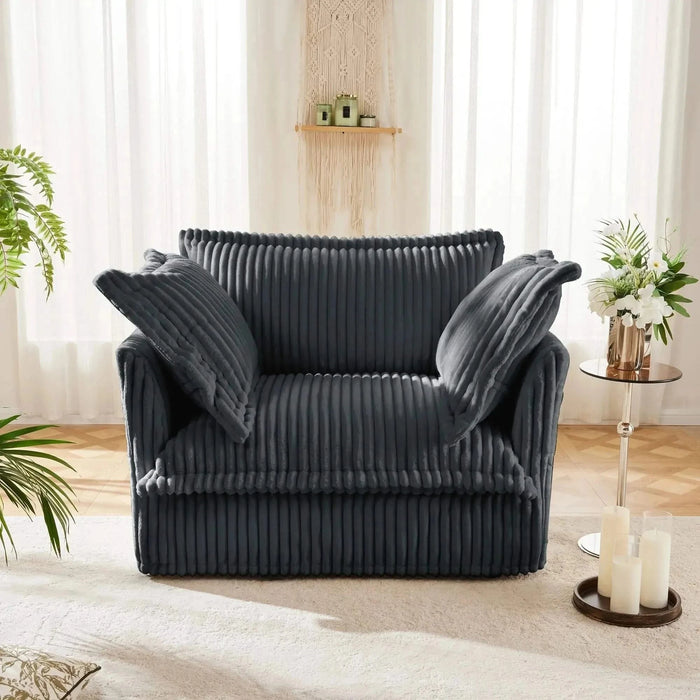Slip-covered Armchair with 1 Big Back Cushion and 2 Big Toss Pillows, Single Deep Seat Comfy Single Couch Sofa Grey -DTYStore