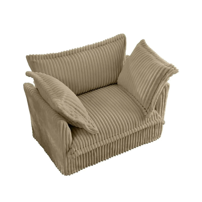 Slip-covered Armchair with 1 Big Back Cushion and 2 Big Toss Pillows, Single Deep Seat Comfy Single Couch Sofa Camel -DTYStore