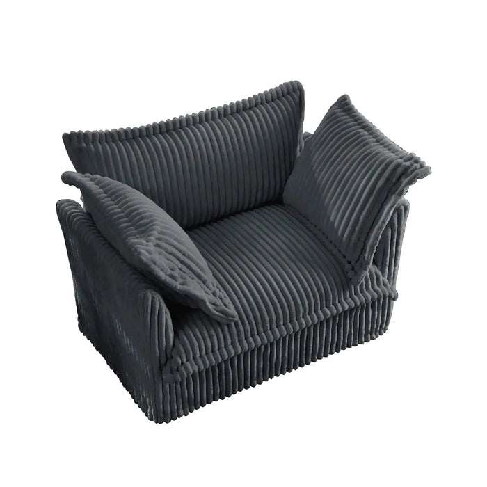 Slip-covered Armchair with 1 Big Back Cushion and 2 Big Toss Pillows, Single Deep Seat Comfy Single Couch Sofa Grey -DTYStore