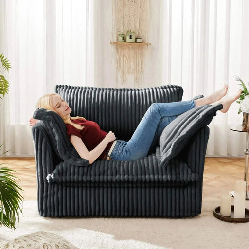 Slip-covered Armchair with 1 Big Back Cushion and 2 Big Toss Pillows, Single Deep Seat Comfy Single Couch Sofa Grey -DTYStore