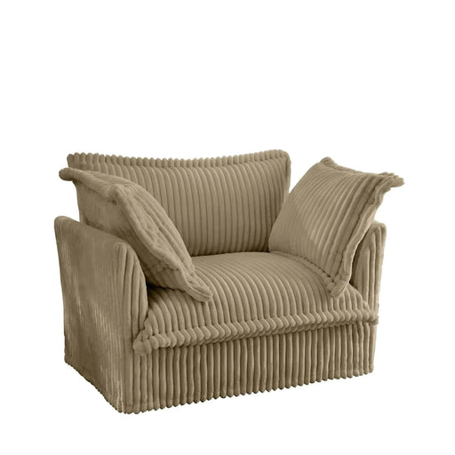 Slip-covered Armchair with 1 Big Back Cushion and 2 Big Toss Pillows, Single Deep Seat Comfy Single Couch Sofa Camel -DTYStore